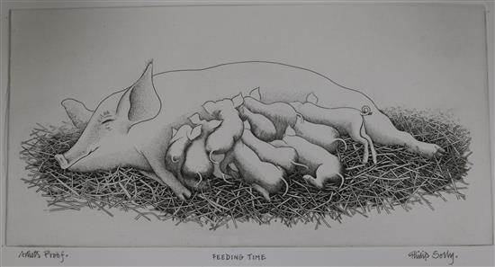 Philip Solly, artists proof, Feeding Time, 33 x 46.5cm